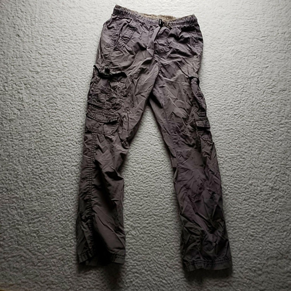 Unionbay Cargo Pants Kids 14 Gray Cotton Nylon Drawstring Elastic Waist Pockets